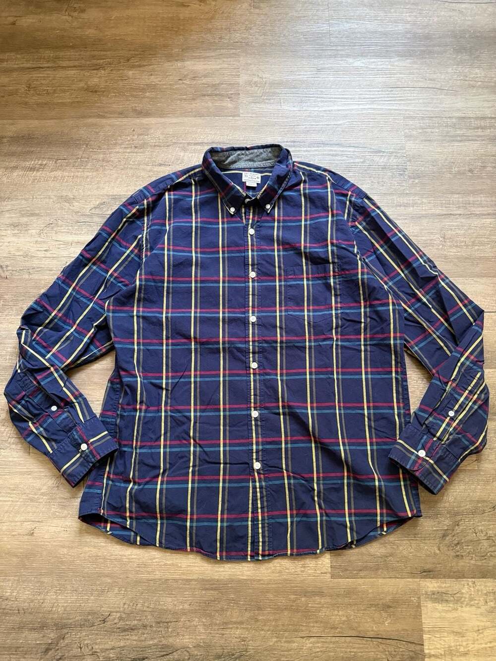 J.Crew Plaid Button Down Shirt Size XL Blue Red Yellow Long Sleeve